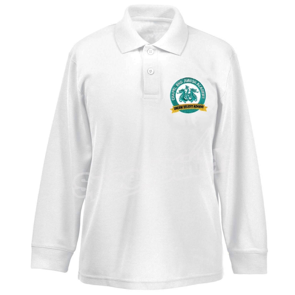 Chapel End Junior Long Sleeve Polo Shirt 2pk